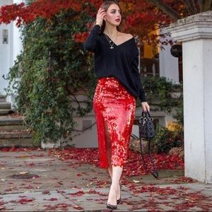 Zara red sequin midi skirt Clearance
